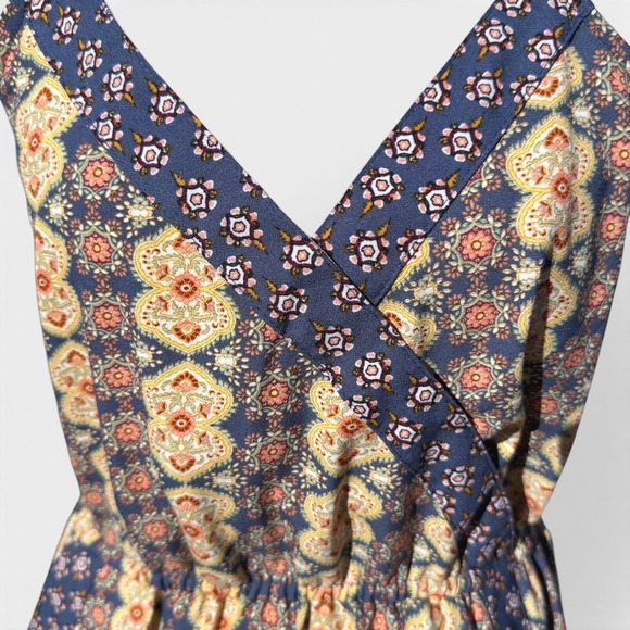 Xhilaration Dress Medium Abstract Faux Wrap Neck Babydoll Boho Cottagecore Farm - Picture 5 of 15